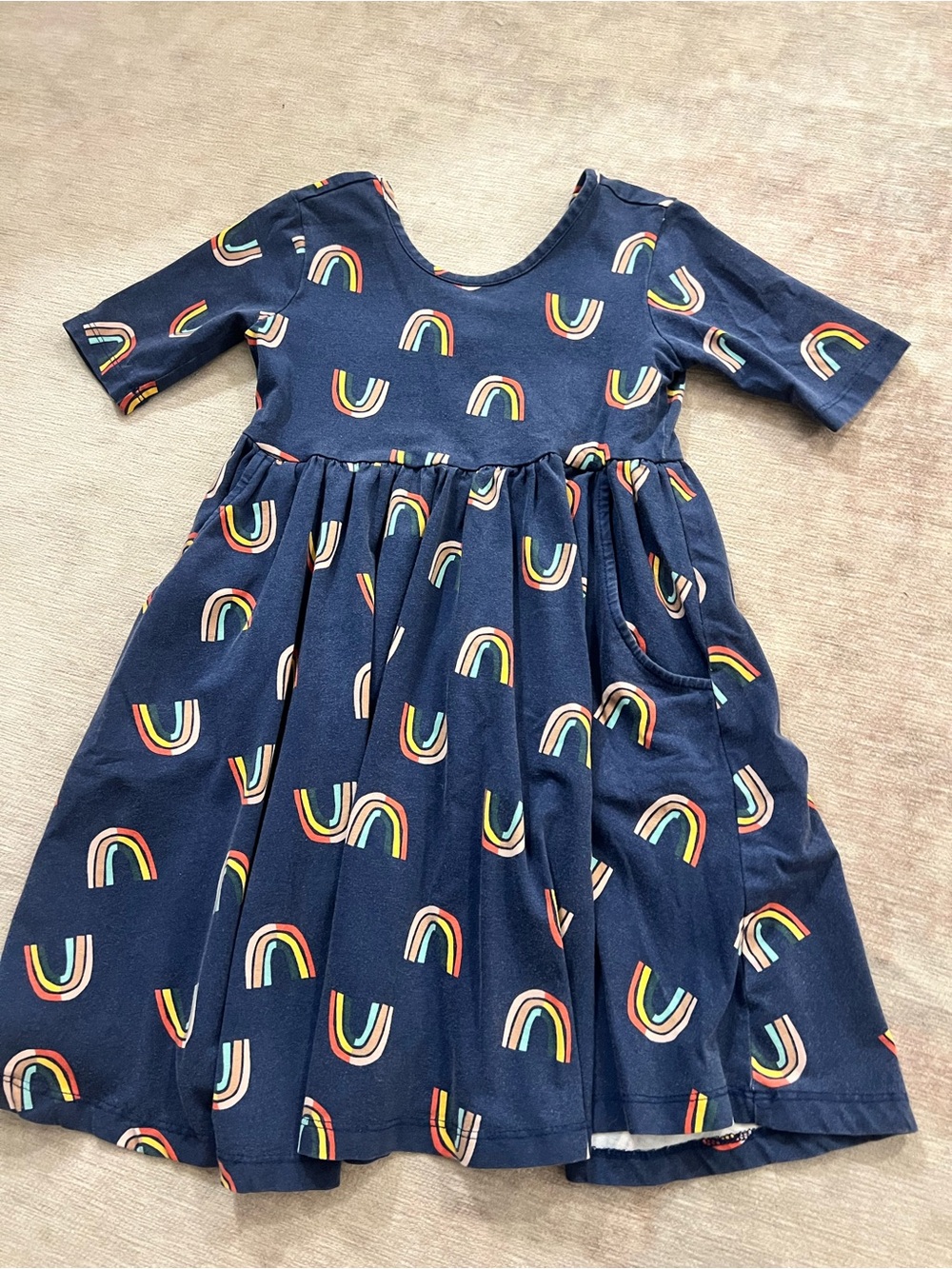 Hanna Andersson Navy Rainbow Print Twirl Dress